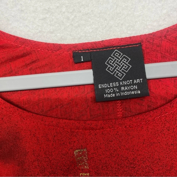Endless Knot Art Crop Blouse Red 1 / S Asian Art to Wear Rayon - Picture 3 of 6